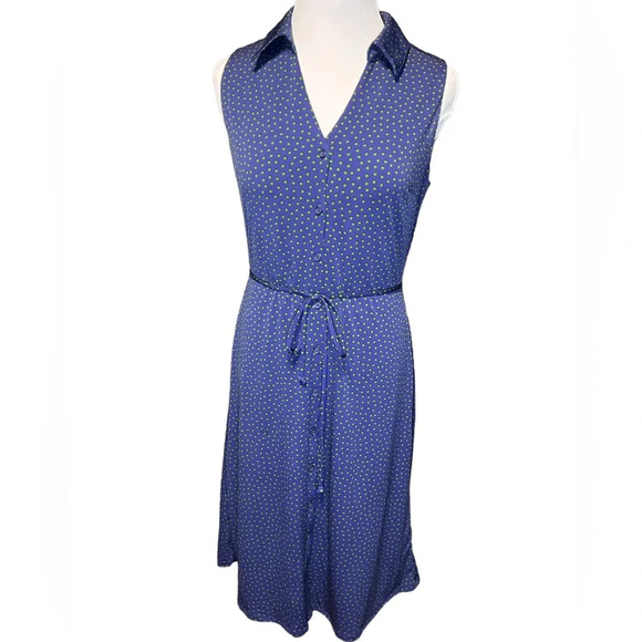 Nicole Miller Navy Dress with Green Polka Dots - Picture 3 of 10